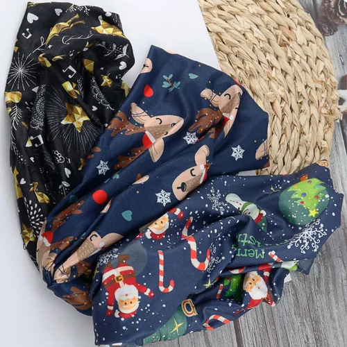Vista 4 de Doneace Diademas trenzadas de Navidad, con diseño de copo de nieve, alce, turbante elástico, para el cabello, accesorios para el cabello