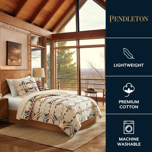 Vista 4 de Pendleton Juego de Edredón Individual White Sands, 1 Funda, Juego de Colcha Acolchada de Algodón Premium para Cama, Lavable, 68 pulgadas x 90