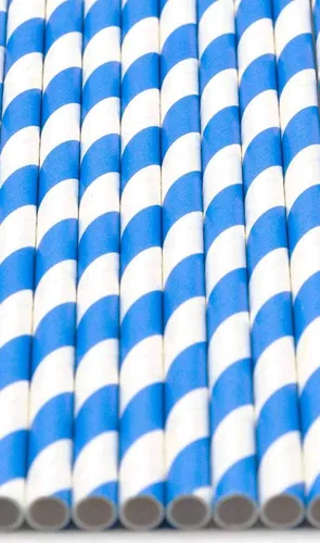 Vista 3 de Paquete de 300 pajitas de papel biodegradables de 4 capas de espirales azul cielo (compostables, no tóxicas, sin BPA)