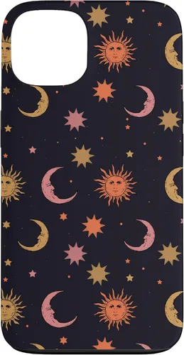 Vista 7 de Funda para iPhone 16 Whimsigoth Aesthetic Hippie Celestial Vintage Half Moon Sun