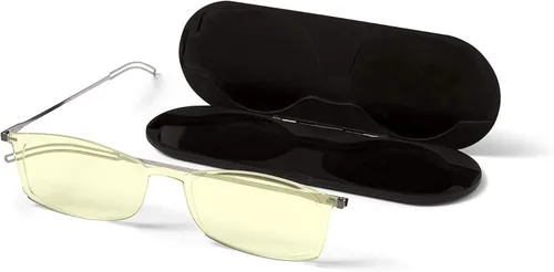 Vista 2 de ThinOptics Frontpage - Gafas de lectura para computadora con bloqueo de luz azul y funda de aluminio Milano, Rectángulo/transparente