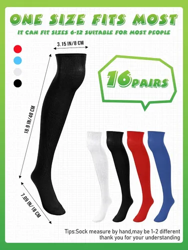 Vista 2 de Xtinmee 16 pares de calcetines de béisbol por encima de la rodilla, calcetines de fútbol extra largos deportivos de rendimiento deportivo