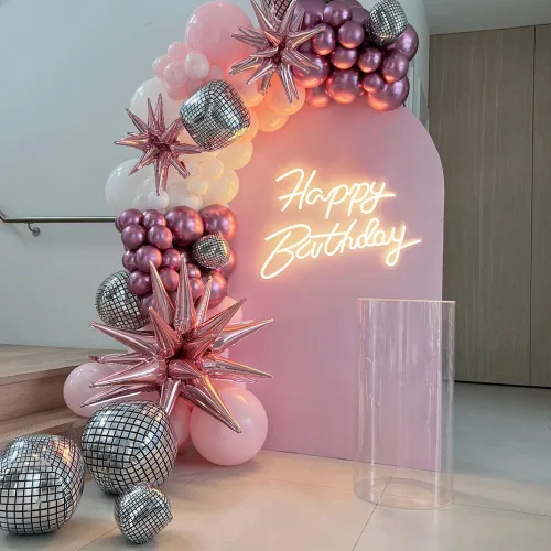 Vista 3 de Letrero de neón de feliz cumpleaños para decoración de pared, letrero de luz LED de neón con interruptor regulable, cartel iluminado de feliz