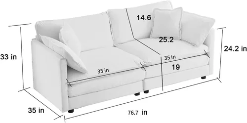 Vista 265 de Sofá seccional modular verde de 111.5", sofás seccionales grandes de 3 plazas para sala de estar, sofá nube oversized de tela chenille con otomana