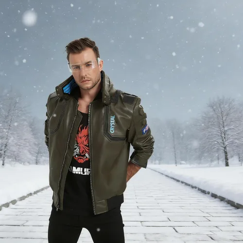Vista 6 de Chaqueta táctica de cosplay con cuello alto brillante para hombre Collar verde-azul