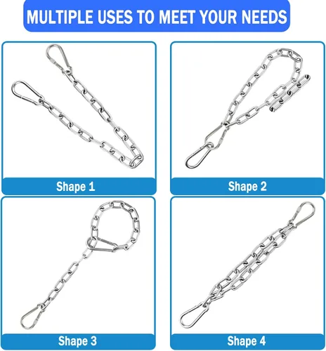 Vista 4 de Cadenas de acero inoxidable resistente, cadena de saco de boxeo pesado con 2 mosquetones, kit de herramientas de hamaca de capacidad de 550 libras