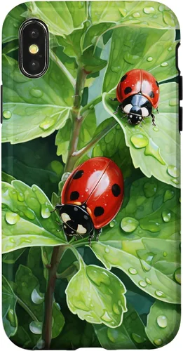 Vista 5 de Ladybugs on Green Leaves Watercolor Case for iPhone 17