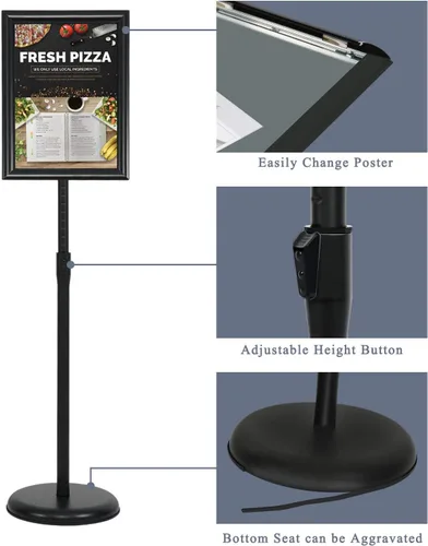 Vista 4 de Soporte de Cartel con Pedestal Ajustable de 8.5 x 11 Pulgadas, Soporte de Letrero de Pie de Servicio Pesado con Marco de Exhibición de Aluminio