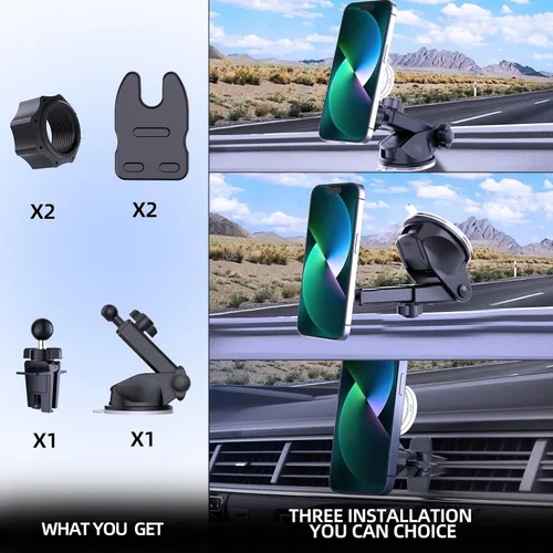 Vista 7 de Soporte de automóvil para salpicadero de aire, soporte de teléfono para agarre de enchufe con 2 soportes, clip de ventilación de aire estable 3