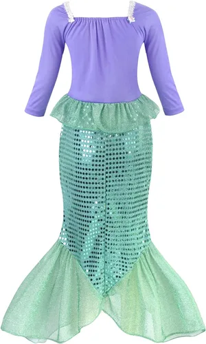 Vista 3 de HenzWorld Vestido de niña niña sirena disfraz princesa cumpleaños Cosplay fiesta joyería accesorios lentejuelas colas trajes