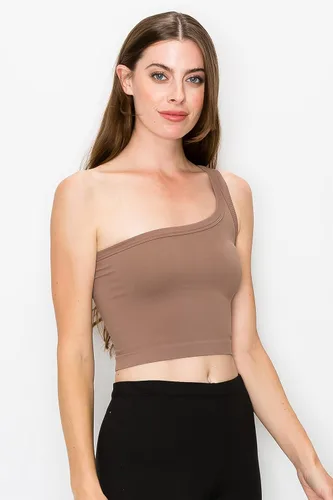 Vista 2 de Kurve Camiseta corta sin mangas para mujer, con un hombro acanalado, sin costuras, tela protectora UV, UPF 50+, fabricada en Estados Unidos