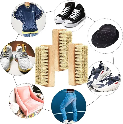Vista 3 de Cepillos limpiadores de zapatos deportivos, cepillo de limpieza de madera con cerdas de jabalí, limpia la suciedad y la suciedad de los zapatos