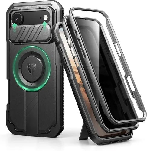 Vista 15 de Dexnor - Funda para iPhone 12 & iPhone 12 Pro con tapa deslizante para cámara, soporte ajustable y protector de pantalla integrado, carcasa