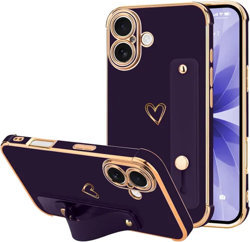 Vista 96 de LLZ.COQUE Funda compatible con iPhone 12 para mujeres y niñas, parachoques chapado de lujo con bonito diseño de corazón de amor, soporte de correa