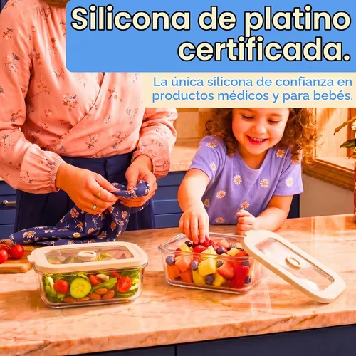 Vista 4 de Recipientes de vidrio no tóxicos con tapas, paquete de 4, 21 onzas Beige