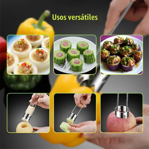 Vista 3 de Descorazonador de semillas de pimiento rojo, 2025 actualizado, reutilizable, lavable, de acero inoxidable, cortador de frutas, herramienta para 1