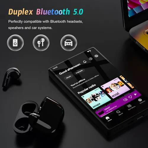 Vista 4 de Reproductor MP3 de 5 pulgadas con sistema operativo Android 13, reproductor MP3 de 96 GB con Bluetooth y WiFi, reproductor MP4 HD 1080P, reproductor
