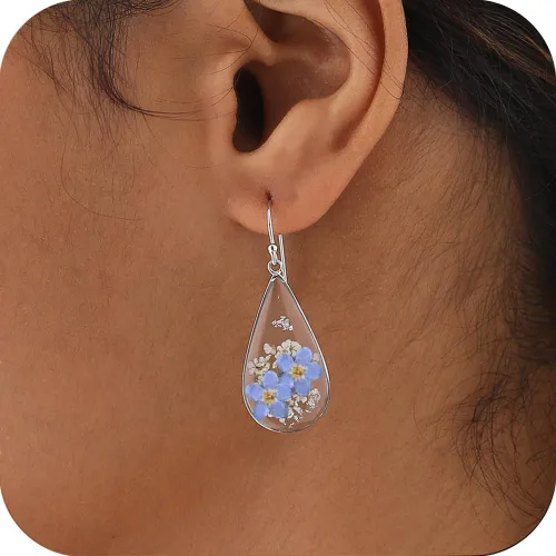 Vista 88 de Forget-Me-Not and Queen Anne's Lace Pressed Wildflower Earrings Pressed Flower Earrings Handmade Drop and Dangle Earrings Gift for Woman