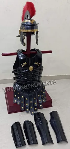 Vista 3 de THORINSTRUMENTS (con dispositivo) Conjunto de armadura corporal muscular medieval con casco de centurión romano, protector de piernas y brazos