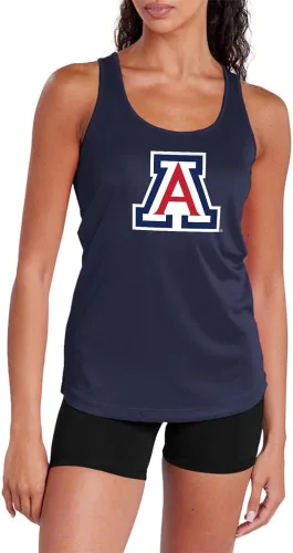 Vista 225 de Camiseta deportiva sin mangas oficial de NCAA Collegiate para mujer, con espalda cruzada, colección con logotipo primario