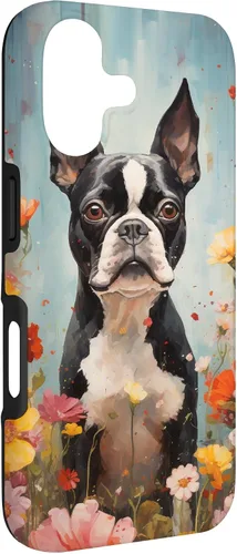 Vista 3 de Boston Terrier in Flower Garden Dog Art Lovers Design Case for iPhone 17