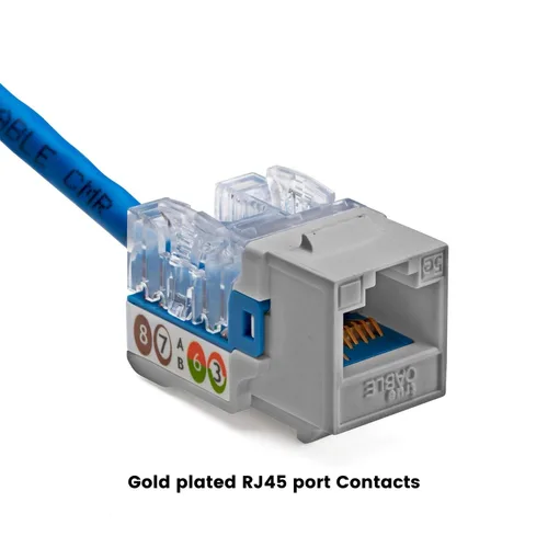 Vista 24 de TRUE CABLE Conector Keystone Cat5e, sin blindaje (UTP), perforado de 90 grados, PoE++ (4PPoE) 100W, certificación UL, verificado ETL, certificado