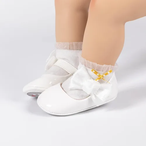 Vista 3 de ohsofy Zapatos de Mary Jane antideslizantes con lazo de princesa para bebé y niña, zapatos de vestido de princesa para los primeros pasos, zapatos