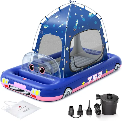Vista 12 de QPAU Cama de viaje inflable para niños pequeños con tienda de campaña y Rojo