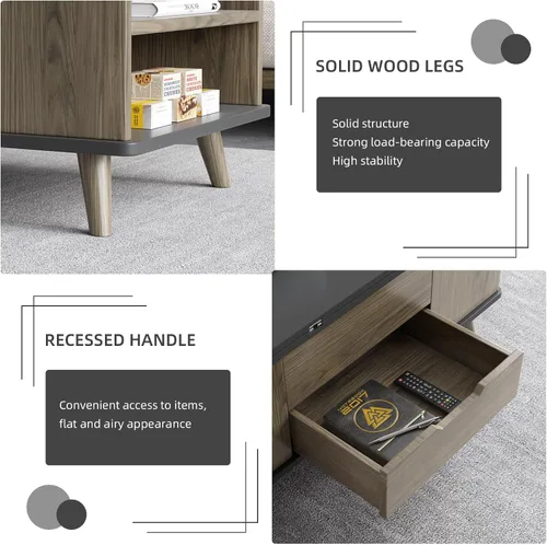 Vista 5 de Guyii Mesa de centro elevable de 38.97 pulgadas con 4 taburetes, mesa central multifuncional 3 en 1, mesa de comedor expandible para sala de estar