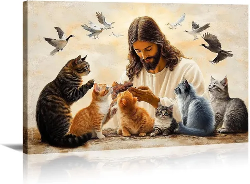 Vista 15 de Arte de pared de Jesús y cardenal, decoración de Cristo, cuadro enmarcado de Dios, pintura cristiana, inspiración religiosa, impresiones en lienzo