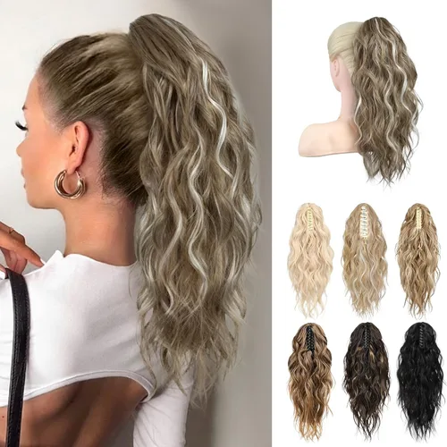 Vista 11 de LONAI Extensión de cola de caballo, extensiones de cola de caballo de 18 pulgadas con clip de garra ondulada ZJ001, longitud al hombro, extensiones