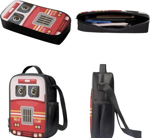 Vista 93 de HUGS IDEA Juego de 3 bolsas escolares con aislamiento térmico para el almuerzo, estuche para lápices