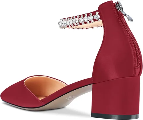 Vista 3 de Castamere Zapatos de tacón medio con punta cuadrada para mujer, con correa al tobillo, cristal de diamante, para boda, fiesta, sexy, de 2.0 pulgadas