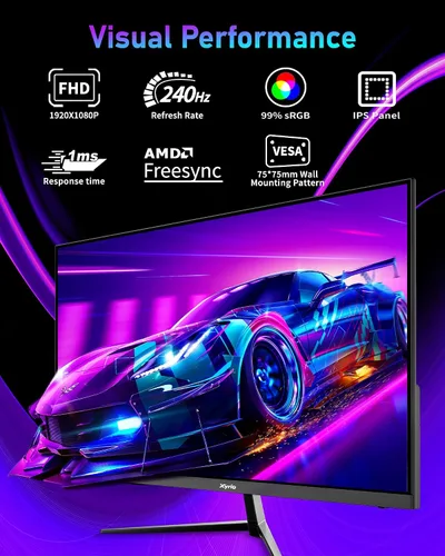 Vista 2 de Monitor de juegos, monitor de juegos de 23.8 pulgadas FHD (1920 x 1080) 240Hz, monitores de juegos de computadora con AMD FreeSync Pantalla de 1