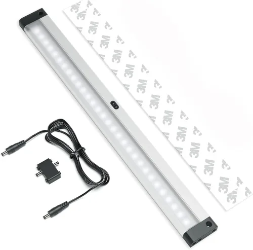 Vista 6 de EShine Tira de iluminación LED regulable de 12 pulgadas para debajo del gabinete con sensor de movimiento de onda manual, negro, con accesorios