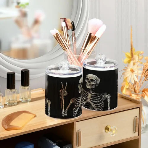 Vista 6 de Halloween Skull - 4 tarros herméticos de plástico transparente para almacenar alimentos, hierbas, té, etc. con tapa de almacenamiento, fácil de usar