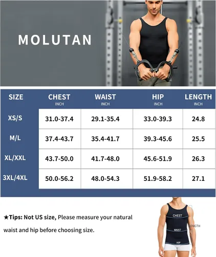 Vista 6 de MOLUTAN Camiseta de compresión para hombre, camiseta sin mangas para adelgazar, chaleco de control de abdomen