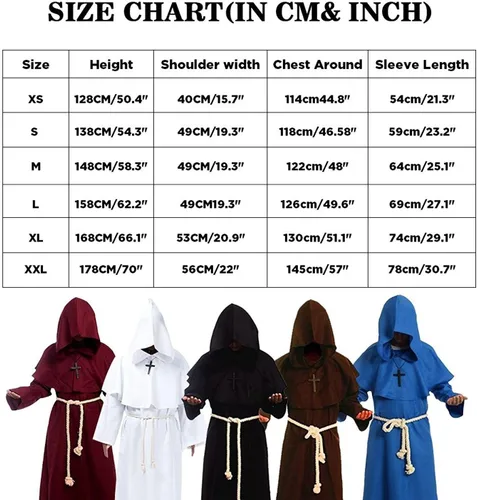 Vista 4 de Bata de monje sacerdote medieval con capucha