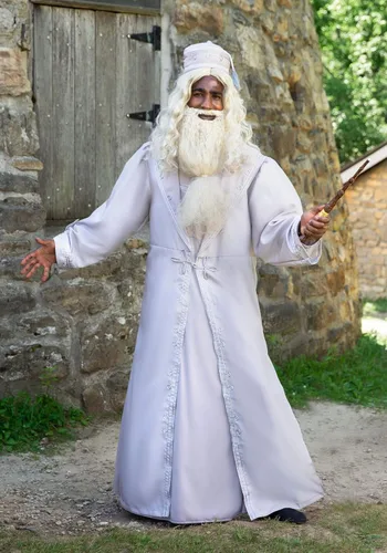 Vista 2 de Disfraz de Harry Potter Dumbledore de lujo para hombre, bata de mago blanco para profesor Dumbledore