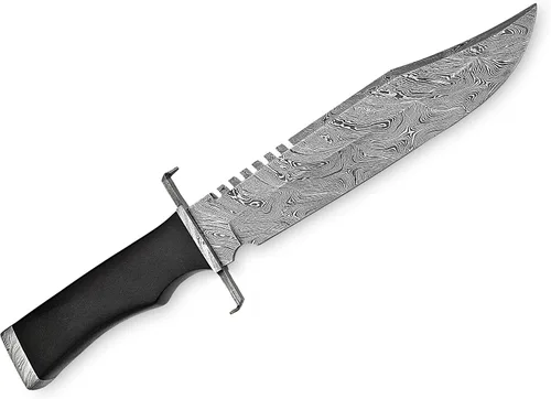 Vista 4 de SFG - Cuchillo Bowie de caza de hoja fija de 14 pulgadas, hoja de acero de Damasco, mango de micarta negro antideslizante, caza, camping, mochilero
