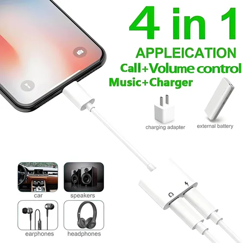 Vista 3 de [Certificado MFi de Apple] Paquete de 3 adaptadores de auriculares para iPhone, 2 en 1 Lightning a Dual Lightning Aux Dongle Cable Dongle