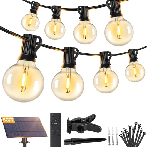 Vista 12 de Brightever Luces de Cadena Solares de 25 Pies para Exteriores Impermeables, Luces Solares G40 con Control Remoto y 10+1 Bombillas Globo LED