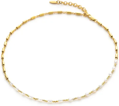 Vista 2 de C.Paravano Collares de perlas para mujer Gargantilla de perlas Collar de cadena chapada en oro de 18 quilates Collares de perlas Collar