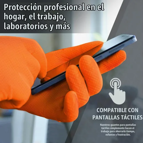 Vista 6 de MED PRIDE Maxx Strength - Guantes industriales de nitrilo naranja, 8 mil de grosor, textura de diamante, desechables, resistentes, resistentes a