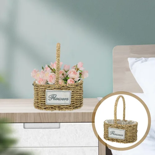 Vista 5 de Yardwe Cesta tejida para frutas, cesta de almacenamiento tejida, cesta tejida para aperitivos, cesta de boda, cesta portátil, para compras, hierba
