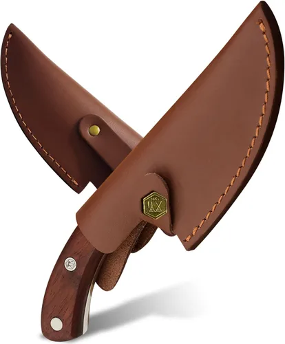 Vista 3 de XYJ Funda para cuchillo de 5.5 pulgadas para cuchillo de carnicería de cuero suave con asa para cinturón, buena para proteger la hoja fija y llevar