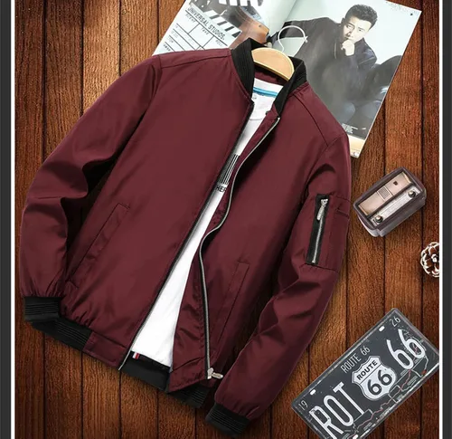 Vista 2 de Abrigo ligero de corte delgado para hombre, chaqueta bomber de softshell de sección delgada, abrigo casual, otoño con cremallera completa