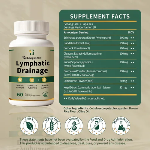 Vista 7 de Suplemento de drenaje linfático – Fórmula herbaria natural con diente de león, bardana y equinácea, apoya el equilibrio de líquidos, salud inmune