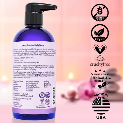 Vista 5 de PURA D'OR Gel de baño Promesa Duradera de 16 onzas – Aroma de lavanda calmante – Base de aloe vera, infundido con aceite de romero y manzanilla – pH