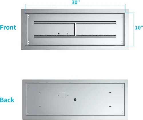 Vista 2 de Skyflame Sartén rectangular de acero inoxidable con quemador para interiores y exteriores, área de combustión de 30 x 10 pulgadas